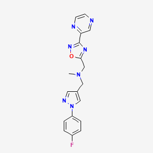 molecular formula C18H16FN7O B5142941 1-[1-(4-fluorophenyl)-1H-pyrazol-4-yl]-N-methyl-N-{[3-(2-pyrazinyl)-1,2,4-oxadiazol-5-yl]methyl}methanamine 