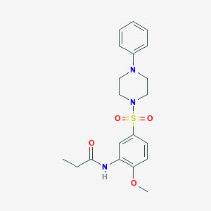 molecular formula C20H25N3O4S B5143068 N-{2-methoxy-5-[(4-phenyl-1-piperazinyl)sulfonyl]phenyl}propanamide 