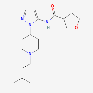 molecular formula C18H30N4O2 B5143076 N-{1-[1-(3-methylbutyl)-4-piperidinyl]-1H-pyrazol-5-yl}tetrahydro-3-furancarboxamide 