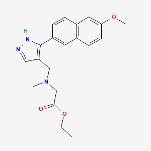 molecular formula C20H23N3O3 B5143194 ethyl N-{[3-(6-methoxy-2-naphthyl)-1H-pyrazol-4-yl]methyl}-N-methylglycinate 