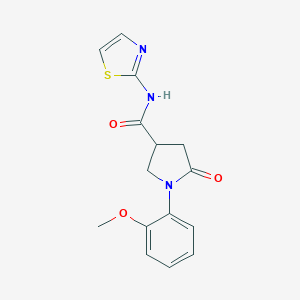 molecular formula C15H15N3O3S B514334 1-(2-methoxyphenyl)-5-oxo-N-(1,3-thiazol-2-yl)-3-pyrrolidinecarboxamide CAS No. 847590-16-3