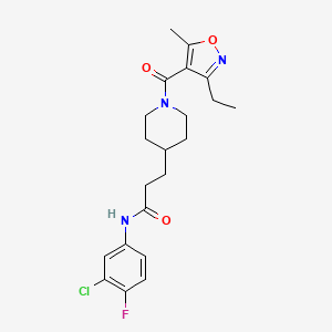 molecular formula C21H25ClFN3O3 B5143387 N-(3-chloro-4-fluorophenyl)-3-{1-[(3-ethyl-5-methyl-4-isoxazolyl)carbonyl]-4-piperidinyl}propanamide 