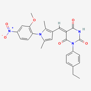 molecular formula C26H24N4O6 B5143456 1-(4-ethylphenyl)-5-{[1-(2-methoxy-4-nitrophenyl)-2,5-dimethyl-1H-pyrrol-3-yl]methylene}-2,4,6(1H,3H,5H)-pyrimidinetrione 