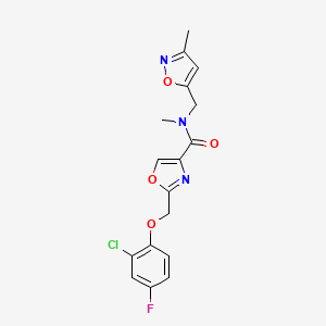 molecular formula C17H15ClFN3O4 B5143482 2-[(2-chloro-4-fluorophenoxy)methyl]-N-methyl-N-[(3-methyl-5-isoxazolyl)methyl]-1,3-oxazole-4-carboxamide 