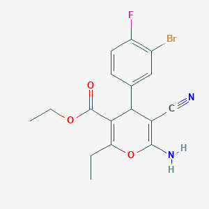 molecular formula C17H16BrFN2O3 B5143762 ethyl 6-amino-4-(3-bromo-4-fluorophenyl)-5-cyano-2-ethyl-4H-pyran-3-carboxylate 