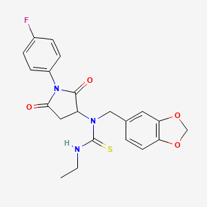 molecular formula C21H20FN3O4S B5143818 N-(1,3-benzodioxol-5-ylmethyl)-N'-ethyl-N-[1-(4-fluorophenyl)-2,5-dioxo-3-pyrrolidinyl]thiourea 