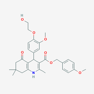 molecular formula C30H35NO7 B5144133 4-methoxybenzyl 4-[4-(2-hydroxyethoxy)-3-methoxyphenyl]-2,7,7-trimethyl-5-oxo-1,4,5,6,7,8-hexahydro-3-quinolinecarboxylate 