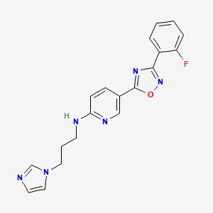 molecular formula C19H17FN6O B5144316 5-[3-(2-fluorophenyl)-1,2,4-oxadiazol-5-yl]-N-[3-(1H-imidazol-1-yl)propyl]-2-pyridinamine 