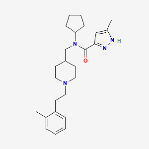 molecular formula C25H36N4O B5144542 N-cyclopentyl-5-methyl-N-({1-[2-(2-methylphenyl)ethyl]-4-piperidinyl}methyl)-1H-pyrazole-3-carboxamide 