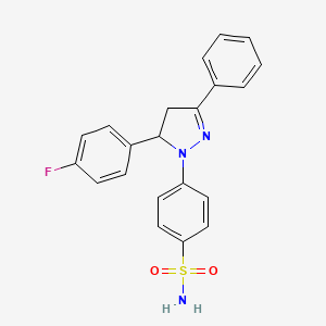 molecular formula C21H18FN3O2S B5144837 4-[5-(4-fluorophenyl)-3-phenyl-4,5-dihydro-1H-pyrazol-1-yl]benzenesulfonamide 