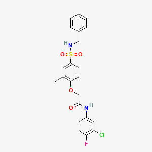molecular formula C22H20ClFN2O4S B5144862 2-{4-[(benzylamino)sulfonyl]-2-methylphenoxy}-N-(3-chloro-4-fluorophenyl)acetamide 