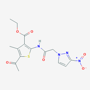 molecular formula C15H16N4O6S B5144886 ethyl 5-acetyl-4-methyl-2-{[(3-nitro-1H-pyrazol-1-yl)acetyl]amino}-3-thiophenecarboxylate 