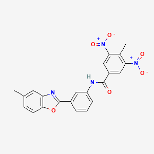 4-methyl-N-[3-(5-methyl-1,3-benzoxazol-2-yl)phenyl]-3,5-dinitrobenzamide