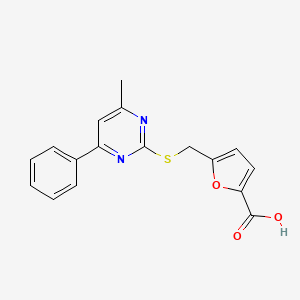 molecular formula C17H14N2O3S B5145379 5-{[(4-methyl-6-phenyl-2-pyrimidinyl)thio]methyl}-2-furoic acid 