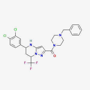 molecular formula C25H24Cl2F3N5O B5145543 2-[(4-benzyl-1-piperazinyl)carbonyl]-5-(3,4-dichlorophenyl)-7-(trifluoromethyl)-4,5,6,7-tetrahydropyrazolo[1,5-a]pyrimidine 