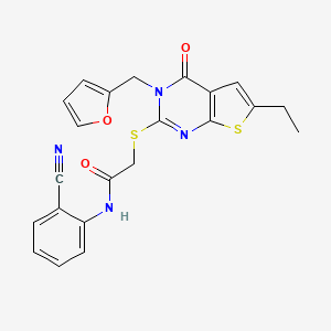 molecular formula C22H18N4O3S2 B5145596 N-(2-cyanophenyl)-2-{[6-ethyl-3-(2-furylmethyl)-4-oxo-3,4-dihydrothieno[2,3-d]pyrimidin-2-yl]thio}acetamide 