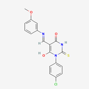 molecular formula C18H14ClN3O3S B5145716 1-(4-chlorophenyl)-5-{[(3-methoxyphenyl)amino]methylene}-2-thioxodihydro-4,6(1H,5H)-pyrimidinedione 