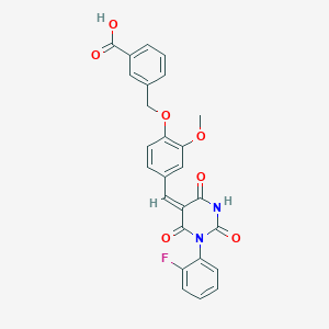 3-[(4-{[1-(2-fluorophenyl)-2,4,6-trioxotetrahydro-5(2H)-pyrimidinylidene]methyl}-2-methoxyphenoxy)methyl]benzoic acid
