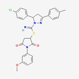 molecular formula C28H25ClN4O3S B5145833 1-(3-methoxyphenyl)-2,5-dioxo-3-pyrrolidinyl 5-(4-chlorophenyl)-3-(4-methylphenyl)-4,5-dihydro-1H-pyrazole-1-carbimidothioate 