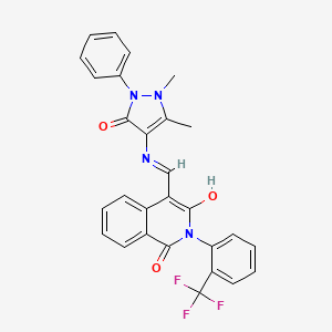 molecular formula C28H21F3N4O3 B5145924 4-{[(1,5-dimethyl-3-oxo-2-phenyl-2,3-dihydro-1H-pyrazol-4-yl)amino]methylene}-2-[2-(trifluoromethyl)phenyl]-1,3(2H,4H)-isoquinolinedione 