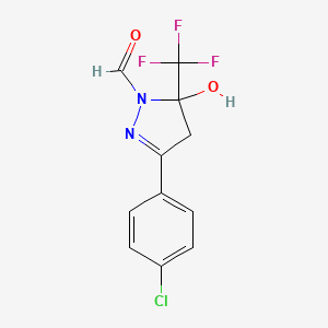 3-(4-chlorophenyl)-5-hydroxy-5-(trifluoromethyl)-4,5-dihydro-1H-pyrazole-1-carbaldehyde
