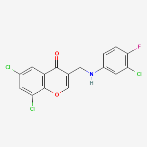 molecular formula C16H9Cl3FNO2 B5146083 6,8-dichloro-3-{[(3-chloro-4-fluorophenyl)amino]methyl}-4H-chromen-4-one 