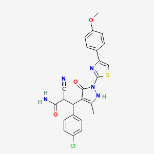 molecular formula C24H20ClN5O3S B5146284 3-(4-chlorophenyl)-2-cyano-3-{5-hydroxy-1-[4-(4-methoxyphenyl)-1,3-thiazol-2-yl]-3-methyl-1H-pyrazol-4-yl}propanamide 