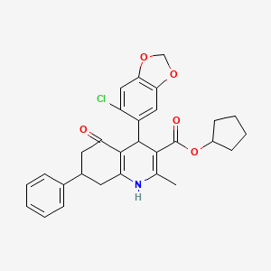 molecular formula C29H28ClNO5 B5146666 cyclopentyl 4-(6-chloro-1,3-benzodioxol-5-yl)-2-methyl-5-oxo-7-phenyl-1,4,5,6,7,8-hexahydro-3-quinolinecarboxylate 