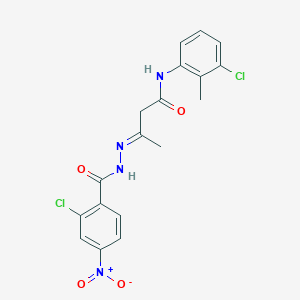 molecular formula C18H16Cl2N4O4 B514740 3-({2-chloro-4-nitrobenzoyl}hydrazono)-N-(3-chloro-2-methylphenyl)butanamide 