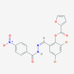 molecular formula C19H11Br2N3O6 B514741 2,4-dibromo-6-{[(Z)-2-(4-nitrobenzoyl)hydrazono]methyl}phenyl 2-furoate 