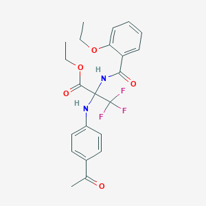 molecular formula C22H23F3N2O5 B514743 Ethyl 2-(4-acetylanilino)-2-[(2-ethoxybenzoyl)amino]-3,3,3-trifluoropropanoate 