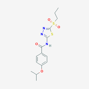 molecular formula C15H19N3O4S2 B514818 4-isopropoxy-N-[5-(propylsulfonyl)-1,3,4-thiadiazol-2-yl]benzamide CAS No. 901658-22-8