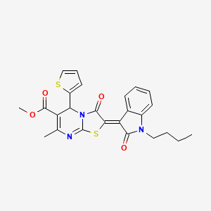 molecular formula C25H23N3O4S2 B5148199 methyl 2-(1-butyl-2-oxo-1,2-dihydro-3H-indol-3-ylidene)-7-methyl-3-oxo-5-(2-thienyl)-2,3-dihydro-5H-[1,3]thiazolo[3,2-a]pyrimidine-6-carboxylate 
