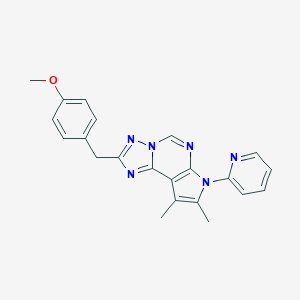 molecular formula C22H20N6O B514823 4-{[8,9-dimethyl-7-(2-pyridinyl)-7H-pyrrolo[3,2-e][1,2,4]triazolo[1,5-c]pyrimidin-2-yl]methyl}phenyl methyl ether CAS No. 920472-80-6