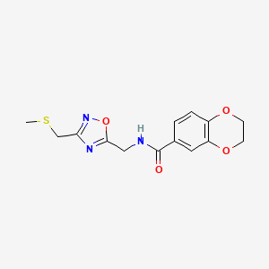 molecular formula C14H15N3O4S B5148334 N-({3-[(methylthio)methyl]-1,2,4-oxadiazol-5-yl}methyl)-2,3-dihydro-1,4-benzodioxine-6-carboxamide 