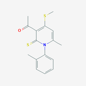 molecular formula C16H17NOS2 B514838 1-[6-Methyl-1-(2-methylphenyl)-4-(methylsulfanyl)-2-thioxo-1,2-dihydro-3-pyridinyl]ethanone 