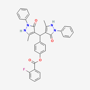molecular formula C34H27FN4O4 B5148418 4-[bis(5-hydroxy-3-methyl-1-phenyl-1H-pyrazol-4-yl)methyl]phenyl 2-fluorobenzoate 