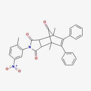 molecular formula C30H24N2O5 B5148441 1,7-dimethyl-4-(2-methyl-5-nitrophenyl)-8,9-diphenyl-4-azatricyclo[5.2.1.0~2,6~]dec-8-ene-3,5,10-trione 