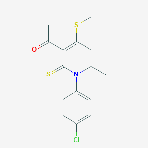 molecular formula C15H14ClNOS2 B514848 1-[1-(4-Chlorophenyl)-6-methyl-4-(methylsulfanyl)-2-thioxo-1,2-dihydro-3-pyridinyl]ethanone 