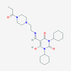 molecular formula C26H41N5O4 B5148503 1,3-dicyclohexyl-5-({[2-(4-propionyl-1-piperazinyl)ethyl]amino}methylene)-2,4,6(1H,3H,5H)-pyrimidinetrione 