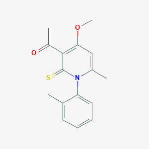 molecular formula C16H17NO2S B514859 1-[4-Methoxy-6-methyl-1-(2-methylphenyl)-2-thioxo-1,2-dihydro-3-pyridinyl]ethanone 