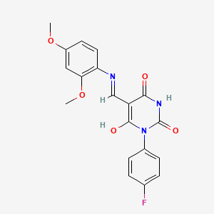 5-{[(2,4-dimethoxyphenyl)amino]methylene}-1-(4-fluorophenyl)-2,4,6(1H,3H,5H)-pyrimidinetrione