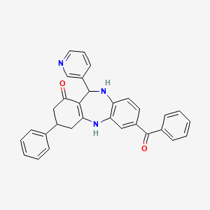 molecular formula C31H25N3O2 B5148969 7-benzoyl-3-phenyl-11-(3-pyridinyl)-2,3,4,5,10,11-hexahydro-1H-dibenzo[b,e][1,4]diazepin-1-one 