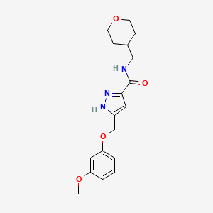 molecular formula C18H23N3O4 B5148985 5-[(3-methoxyphenoxy)methyl]-N-(tetrahydro-2H-pyran-4-ylmethyl)-1H-pyrazole-3-carboxamide 