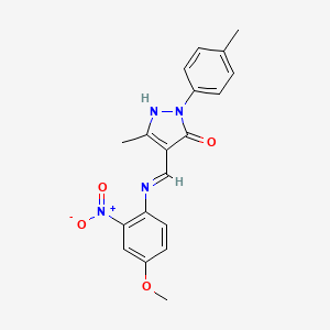 molecular formula C19H18N4O4 B5149017 4-{[(4-methoxy-2-nitrophenyl)amino]methylene}-5-methyl-2-(4-methylphenyl)-2,4-dihydro-3H-pyrazol-3-one 
