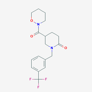 molecular formula C18H21F3N2O3 B5149473 5-(1,2-oxazinan-2-ylcarbonyl)-1-[3-(trifluoromethyl)benzyl]-2-piperidinone 