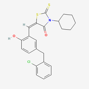 molecular formula C23H22ClNO2S2 B5149508 5-[5-(2-chlorobenzyl)-2-hydroxybenzylidene]-3-cyclohexyl-2-thioxo-1,3-thiazolidin-4-one 