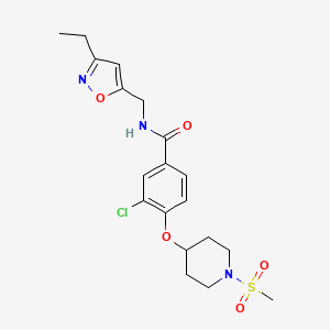 molecular formula C19H24ClN3O5S B5149570 3-chloro-N-[(3-ethyl-5-isoxazolyl)methyl]-4-{[1-(methylsulfonyl)-4-piperidinyl]oxy}benzamide 