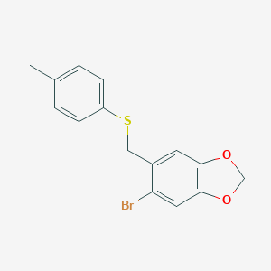 molecular formula C15H13BrO2S B514971 5-Bromo-6-{[(4-methylphenyl)sulfanyl]methyl}-1,3-benzodioxole 