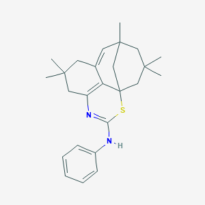 molecular formula C25H32N2S B514989 N-[7,7,11,13,13-pentamethyl-2-thia-4-azatetracyclo[7.5.1.1~1,11~.0~5,15~]hexadeca-5(15),9-dien-3-ylidene]-N-phenylamine 